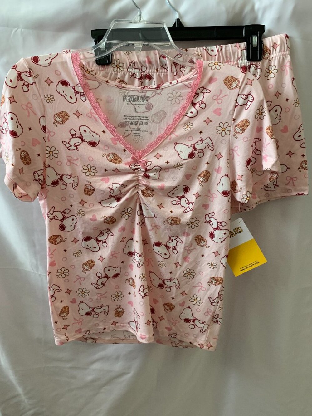 PEANUTS Snoopy Coffee Time Pajamas Set in Pink Multi Sz LARGE